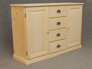 BARCLER Buffet en Bois brut 2 Portes 4 Tiroirs 125x83x40cm