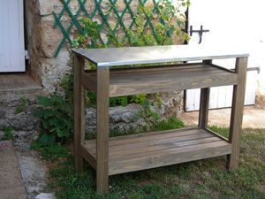 BARCLER Table de jardin Multifonctions en Bois et Zinc 97x49x78cm 