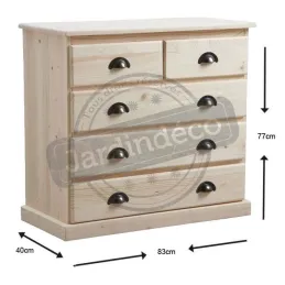 Commode 5 tiroirs en bois brut