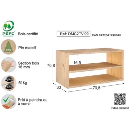 Meuble rangement avec tablette en pin massif Dinamic