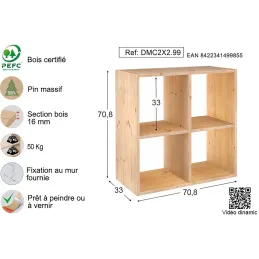 Étagère cubes en bois brut Dinamic