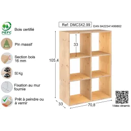 Étagère cubes en bois brut Dinamic