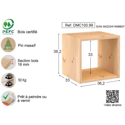 Cube de rangement en pin massif Dinamic