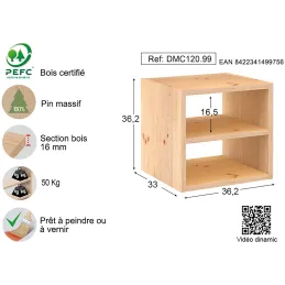 Cube de rangement en pin massif Dinamic