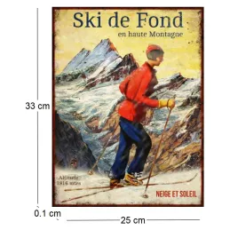 Plaque vintage sports d'hiver en métal 25 x 33 cm