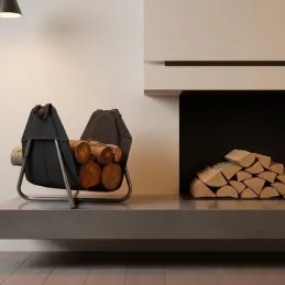 Panier à bûches en métal et tissu fabriqué en France