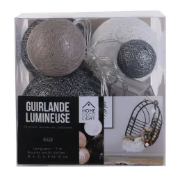 Guirlande lumineuse boules colorées 10 leds multi-tailles