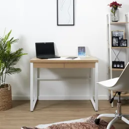 Bureau industriel en bois et métal avec tiroir