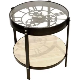 Table d'appoint en métal et bois horloge