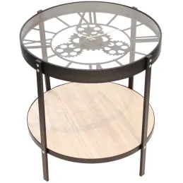 Table d'appoint en métal et bois horloge