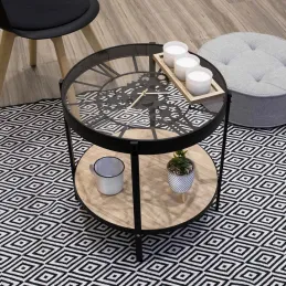 Table d'appoint en métal et bois horloge