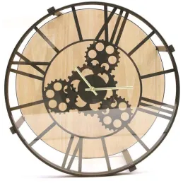Table d'appoint en métal et bois horloge