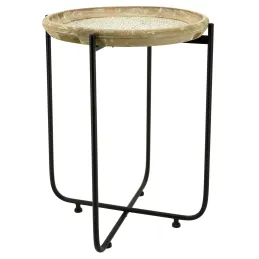 Table d'appoint en métal bois et rotin Origine