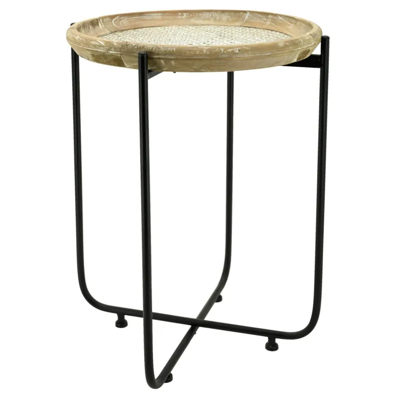 Table d'appoint en métal bois et rotin Origine