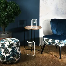 Table d'appoint en métal bois et rotin Origine