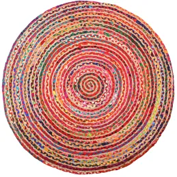 Tapis rond coloré en jute et en coton India Ø 120