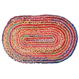 Tapis ovale en jute et coton multicolore