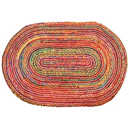 Tapis oval coloré en jute et coton