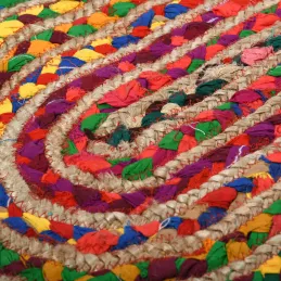 Tapis oval coloré en jute et coton