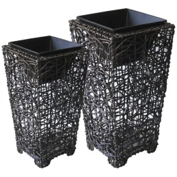 Vases en rotin et métal (Lot de 2)