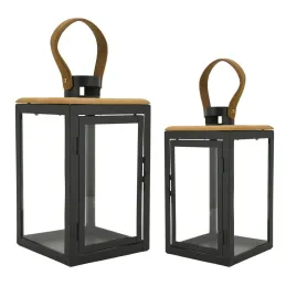 Lanternes en métal et bois (Lot de 2)