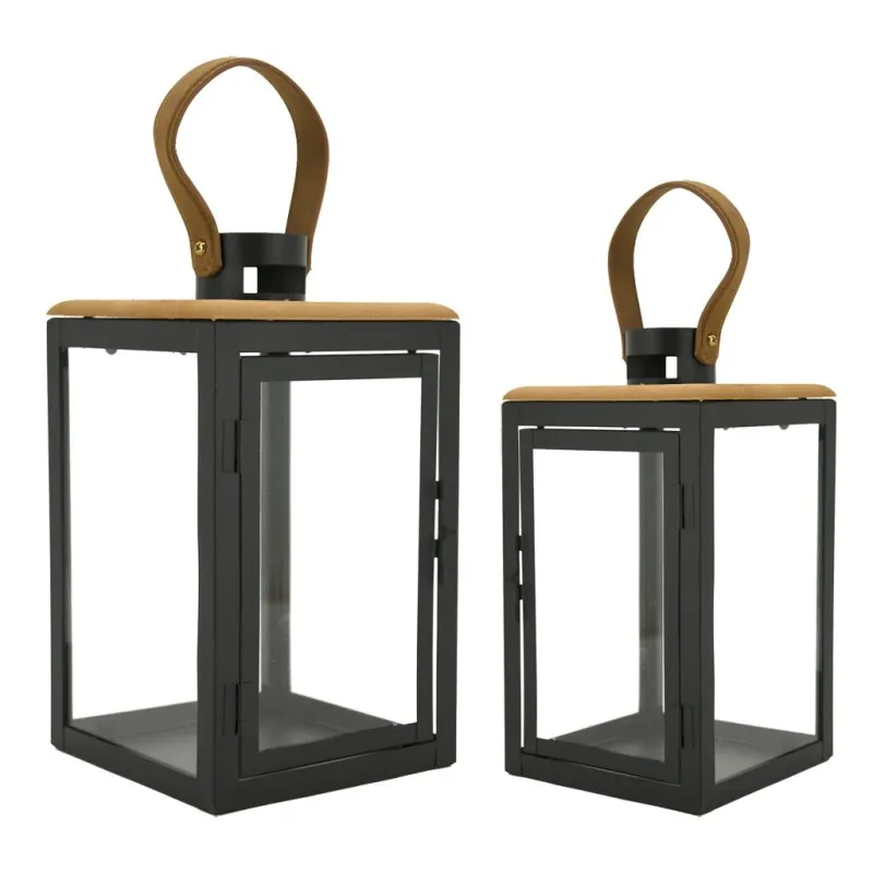Lanternes en métal et bois (Lot de 2)