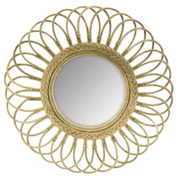 Miroir marguerite en moelle de rotin 60 cm