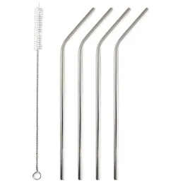 4 pailles courbées en inox avec goupillon