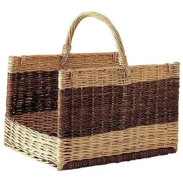 Panier à bûches rectangulaire en osier brut et buff