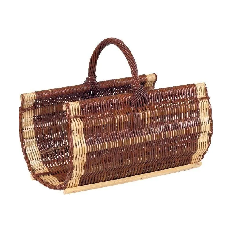 Panier à bûches en osier brut et écorcé