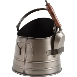 Seau à cendres avec pelle en métal finition étain antique
