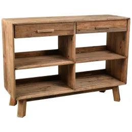 Console en pin recyclé étagères et tiroirs Rewood