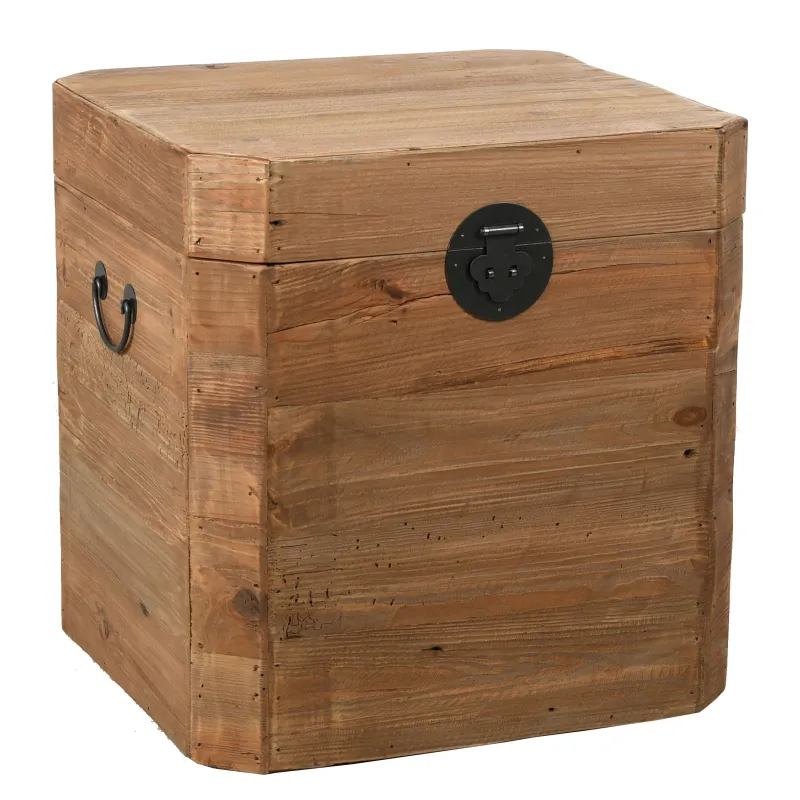Coffre carré en pin et métal Rewood