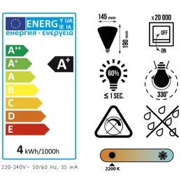 Ampoule pyramide LED ambré 19 cm