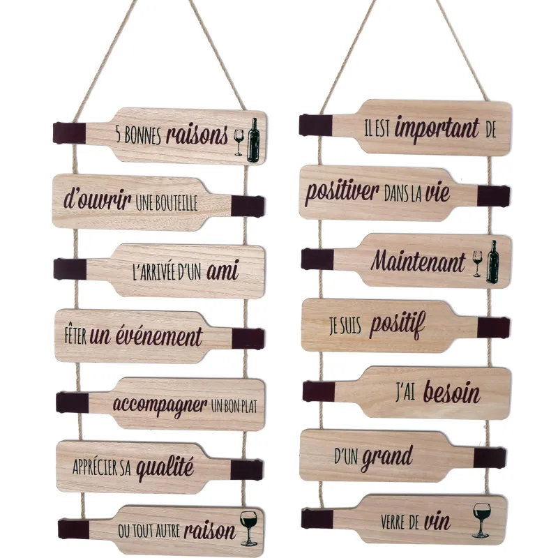 Plaque décorative en bois bouteilles 38 x 85 cm (Lot de 2)
