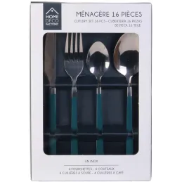 Ménagère 16 pièces en inox manche coloré