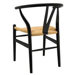 Chaise en bouleau laqué noir et papier cordé