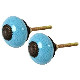 Bouton de porte rond effet craquelé bleu (Lot de 2)