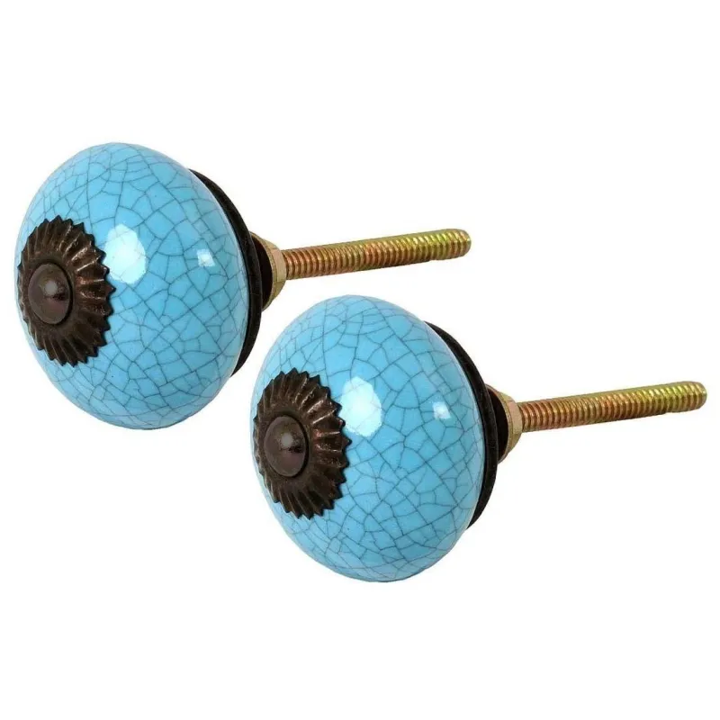 Bouton de porte rond effet craquelé bleu (Lot de 2)