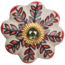 Bouton de porte classique feuilles rouges (Lot de 2)