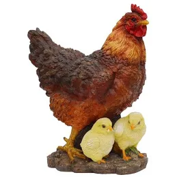 Poule avec ses poussins en résine 35 cm