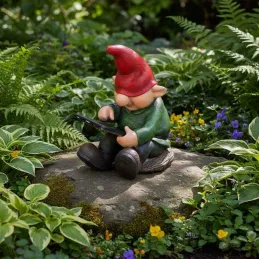 Nain de jardin avec tablette en résine 19 cm