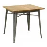 Table carrée industrielle en métal et bois d'orme huilé