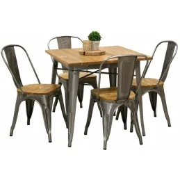 Table carrée industrielle en métal et bois d'orme huilé