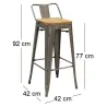 Tabouret de bar en métal et bois d'orme huilé