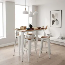 Tabouret de bar en métal et bois d'orme huilé