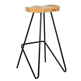 Tabouret de bar assise moulée en métal et bois d'orme huilé