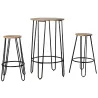 Ensemble table haute et tabourets en métal et bois d'orme huilé