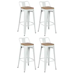 Tabouret de bar en métal laqué et bois d'orme huilé (Lot de 4)