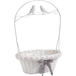 Jardinière oiseaux en osier blanc et métal